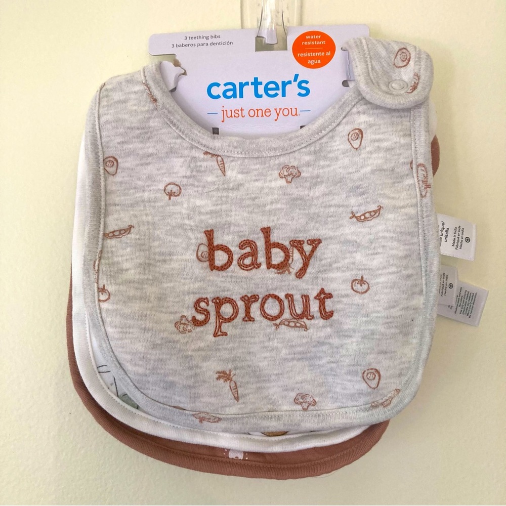 NWT Carter’s Just One You 3pk Veggies Bib Brown Teething